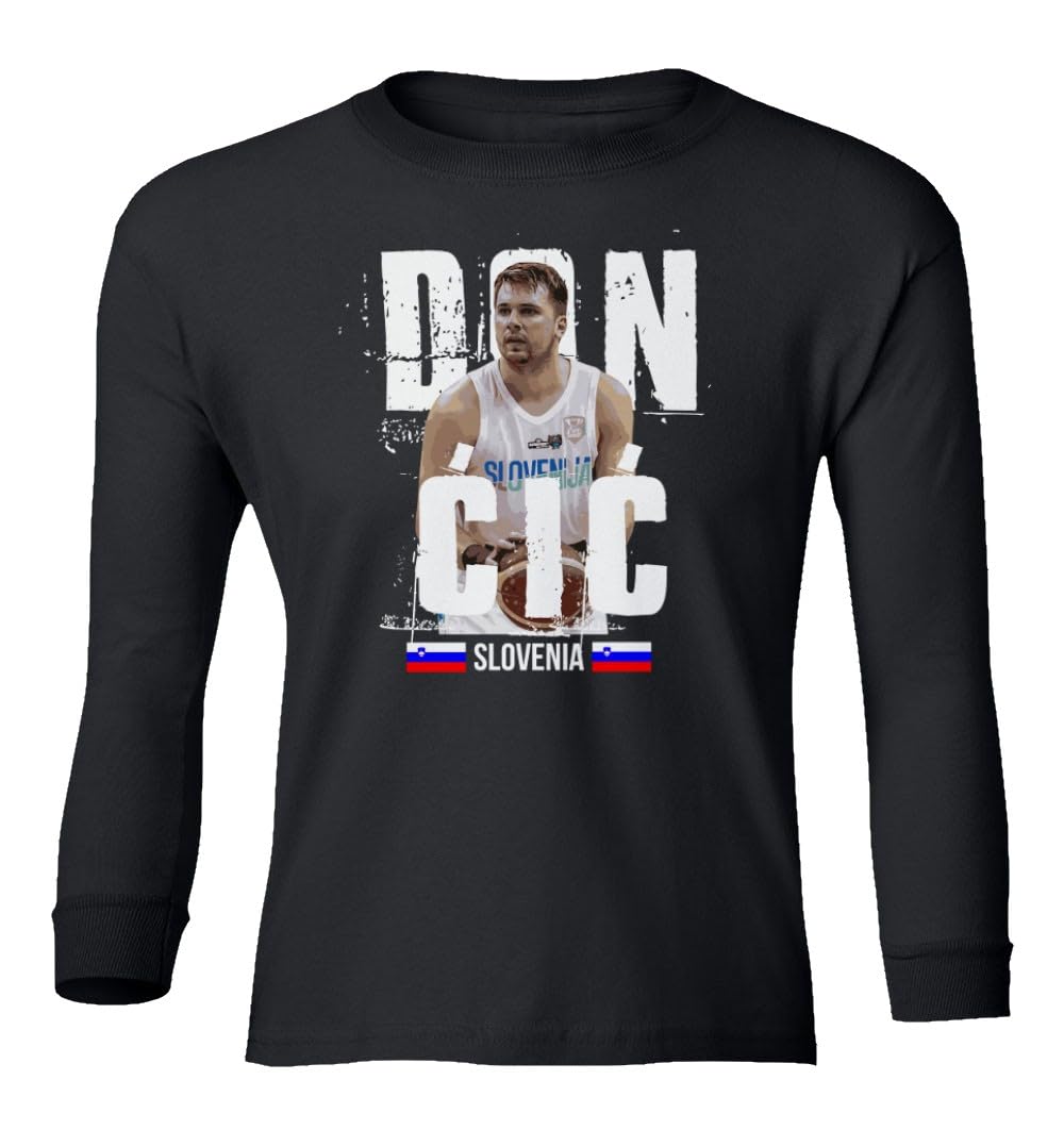 Slovenia Basketball Team World Champinship Doncic Youth Long Sleeve T-Shirt (Black, Youth Small)