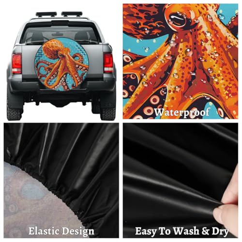 Image of Spare Tire Cover for RV Trailer, Octopus Tire Covers Universal Fit for Travel Trailer Camper Jeep RV SUV Truck Waterproof Wheel Cover (17 inch for Diameter 31 inch - 33 inch),A-91
