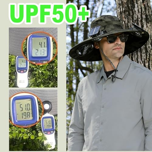 Image of Fishing Hats with Sunglasses, Wide Brim Sun Hat with 2 Solar Fan, USB & Solar Powered Fishing Hats, Solar Fan Hats UPF 50+