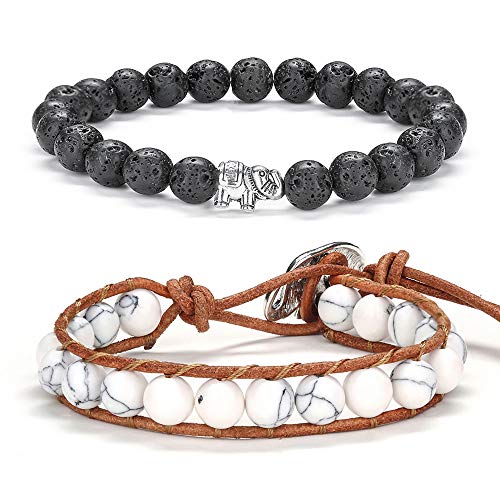 Elephant Gifts for Teens Girls Bracelet - 8mm Natural White Howlite Genuine Braided