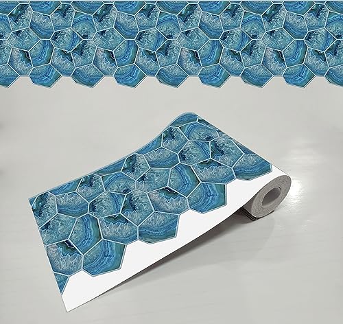 Image of WallDesign Blue Acrylic Shell Tile Sticker - 4 In X 10 Ft Multipurpose Decorative Self-Adhesive Border For Kitchen Backsplash, Furniture, Wall, Cupboard, Staircase, 0.1 Cms