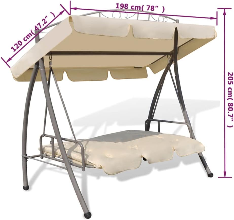 Porch Swing Chair, Outdoor Swing Patio, Bench Lounge, for Garden, Balcony, Living Room,Outdoor Convertible Swing Bench with Canopy Sand White
