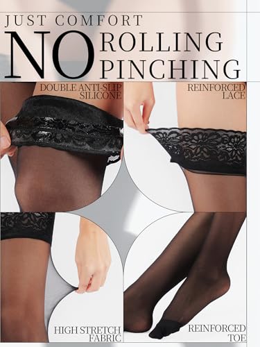 Thigh High Stockings for Women, Reinforced Lace Top Tights with Anti-Slip Silicone, Sexy Sheer Nylon Lingerie2