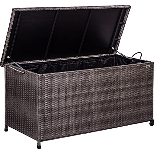 STILISTA® Polyrattan Auflagenbox 122 x 62 x 56 cm Deckel mit Hubautomatik, Innenplane, Räder und Tragegriffe, 4 Farben, Farbauswahl: Grau