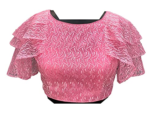 Anantdiva Women's Tulle Blouse for Sarees - Readymade Blouse for Sari Crop Top Choli (Pink)