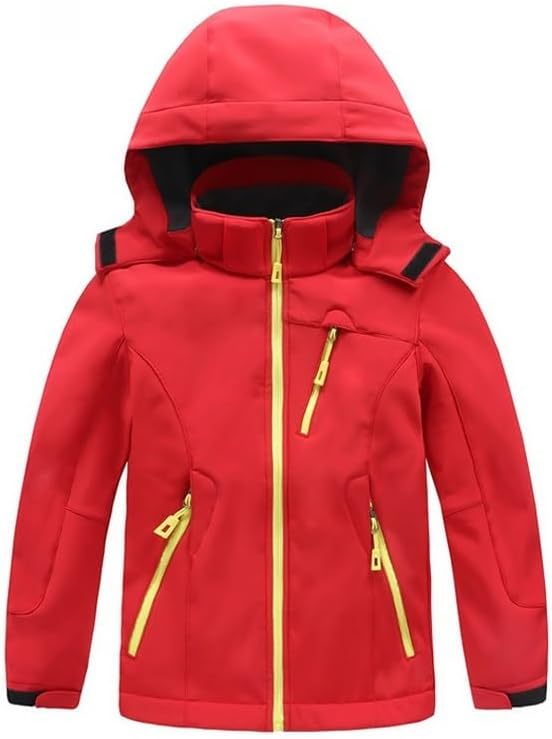 TRVLWEGO Autumn Boys Girls Waterproof Outdoor Activewear Soft Shell Camping Jacket Kids Fleece Sport Wear Windproof Hiking Coat(Red,E)