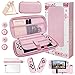 Produktbild HLRAO Rosa Reisezubehör Set Tasche Kompatibel mit Nintendo Switch,Sakura-Design Aufbewahrungstasche case,mit Harter Schutzhülle, verstellbarem Ständer,HD Glas-Displayschutz und Daumengriff.10-in-1