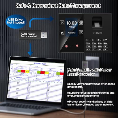 Image of KUIIYER 4 in 1 Employees Time Clocks for Small Business (Face + Fingerprint + Palm Print + PIN) Employee Clock in & Out Machine Biometric Attendance Punch Clock Recorder Tracker (No Monthly Fee)