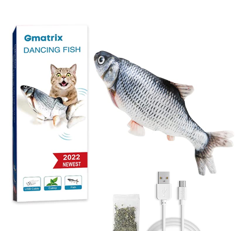GmatrixElectric Flopping Fish 10.5", Moving Cat Kicker Fish Toy, Realistic Flopping Fish, Wiggle Fish Catnip Toys, Motion Kitten Toy, Plush Interactive Cat Toys, Fun Toy for Cat Exercise