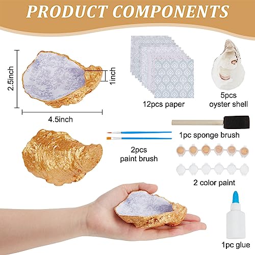 WEBEEDY DIY 5 Sets Oyster Shell Jewelry Tray Ring Display Holder Shell Celadon Pattern Trinket Dish Jewelry Organizer Craft Kit for Adults - Image 2