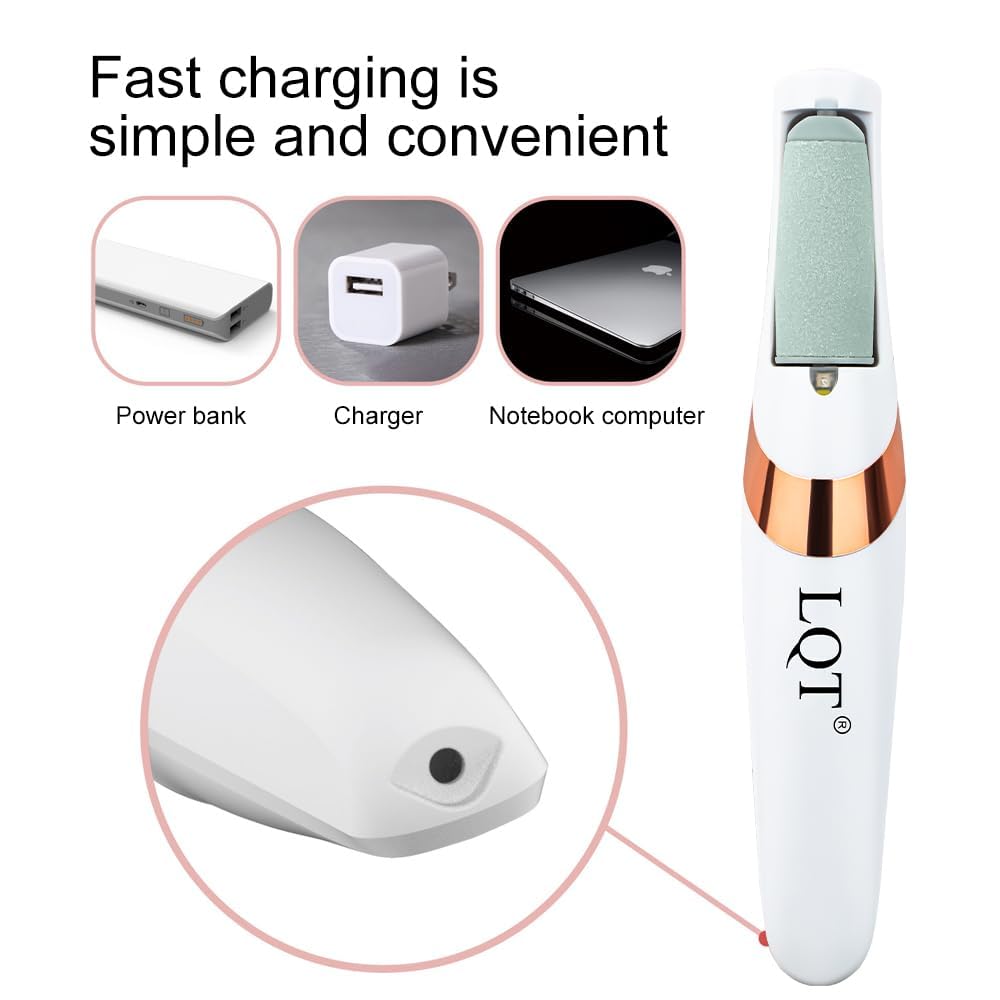 Lima eléctrica para pies, removedor de callos recargable para piel dura y agrietada, kit de pedicura en casa para pies lisos (hombres y mujeres) (blanco)