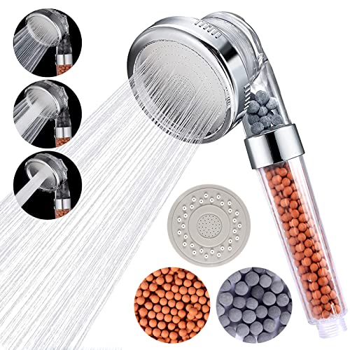 Wassersparender Duschkopf,Handbrause mit Öko Ionen Filter Mineralsteinen und 3 Strahlarten,Wassersparende und Druckerhöhende Duschbrause mit 3-Lagen-Filtration und zusätzlichen Steinen Cover