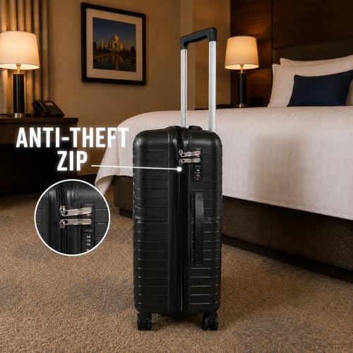 Image of 3G VACANZA Trolley Bags, Hard Case Polypropylene, 360º Wheeling Luggage for Men & Women, Suitcase for Travel, Trolley Bags for Travel, Set of 2 Black