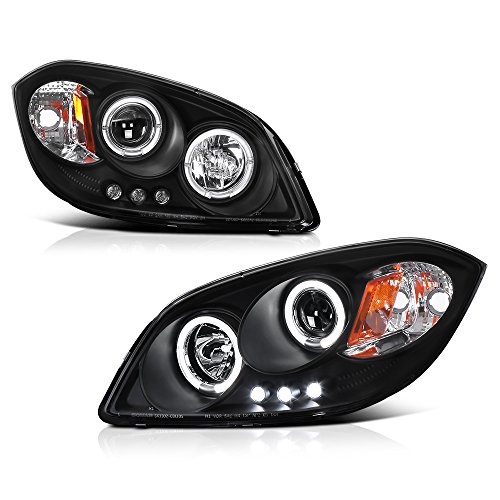 VIPMOTOZ LED Halo Ring Black Projector Headlight Headlamp Assembly For 2005-2010 Chevy Cobalt & Pontiac G5, Driver & Passenger Side