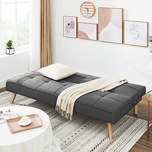 VASAGLE Schlafsofa, Schlafcouch, Bettsofa, Bezug aus Baumwoll-Leinen-Mischgewebe, Holzbeine, 175 x 83 x 76 cm, klappbar, Ausklappsofa, für Wohnheim, kleine Räume, grau LCS701G01