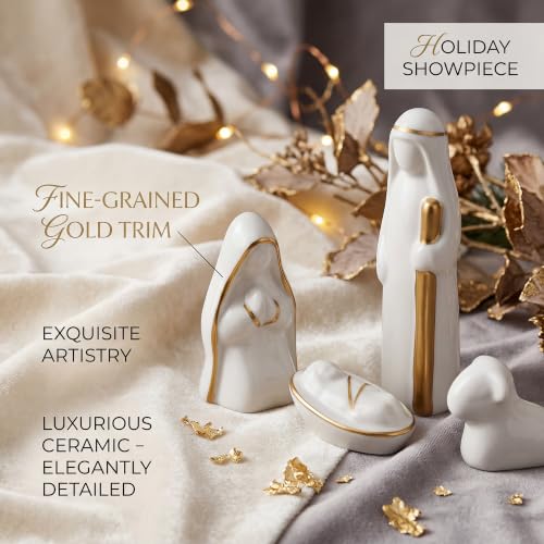 Image of NEROSUN Nativity Scene Set, 13Pcs White Ceramic Christmas Nativity Scene Tabletop Decorations, Miniature Holy Family Figurines for Holiday Table Mantel Decor Christmas Spiritual Gift