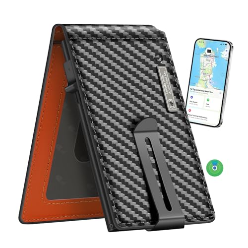 Fashion Slim Wallets for Men with Money Clip Mens Wallet Front Pocket Bifold (Carbon&Orange)