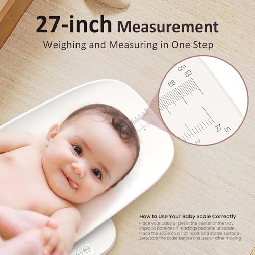 Image of GROWNSY Digital Baby Scale & Pet Scale Up to 330 lbs, White | Accurate Weighing, 330 lb Capacity, Hold Function, 27 inch Height Measurement, LED Display, 5 Weighing Units