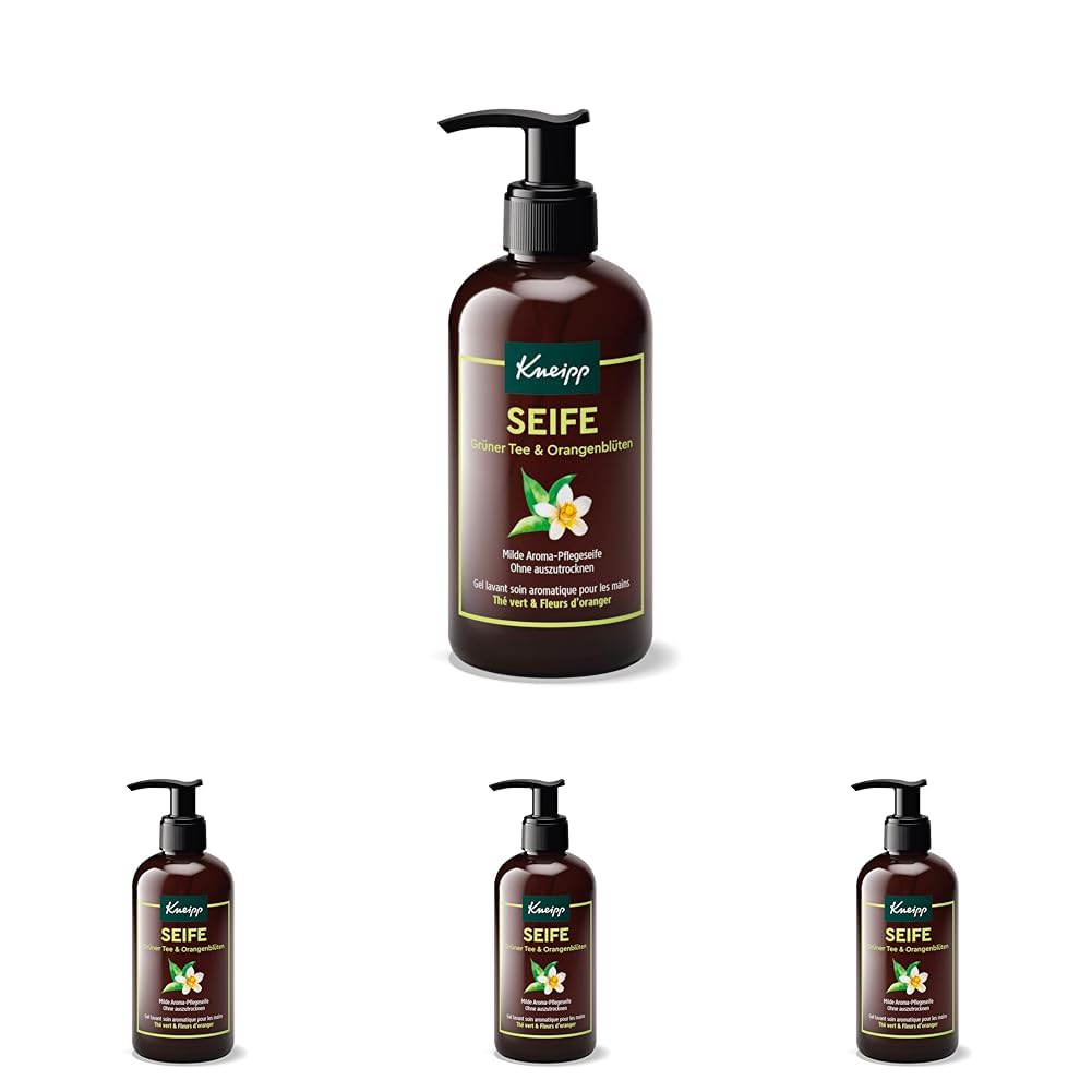 Kneipp Seife Grüner Tee & Orangenblüten - Bewahrt die Haut vor dem Austrocknen - Rezeptur ohne Mikroplastik - 250ml (Packung mit 4)