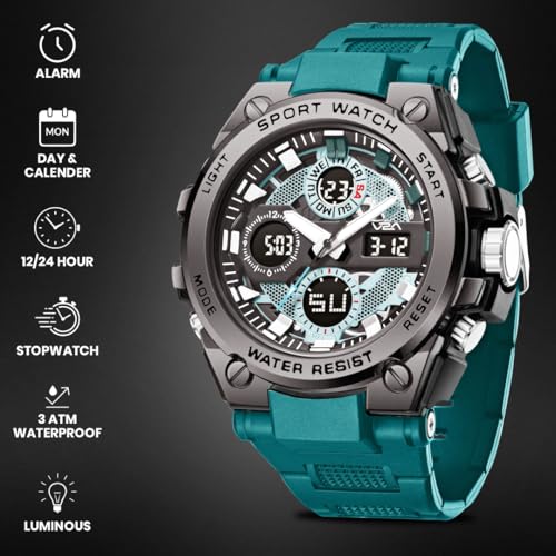 Image of V2A Stryke-TERRAX 5220 Analog-Digital Sports Watch for Men | Bold 3D Dial Design | 50M Waterproof Quartz Watch with Alarm, Stopwatch, Day-Date & Backlight | Rugged Everyday Performance