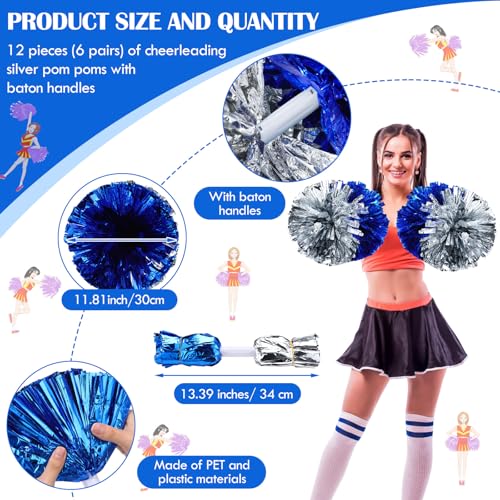 WILLBOND 12pcs Cheerleading Pom Poms with Baton Handle,White Blue by WILLBOND - Image 2