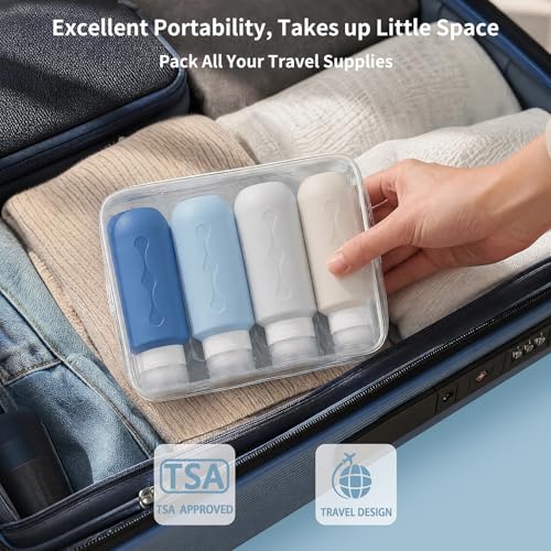 Image of Gemice Travel Bottles for Toiletries, Tsa Approved Travel 6oz Size Containers with Clear Bag, BPA Free Leak Proof Travel Tubs Refillable Liquid Travel Accessories for Cometic Shampoo Lotion