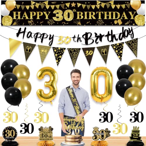 Image of 30th Birthday Decorations for Men, Black Gold 30th Party Decoration Kits