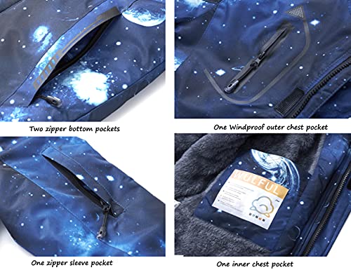 Image of WULFUL Boy's Waterproof Ski Jacket Warm Fleece Hooded Winter Snow Coat