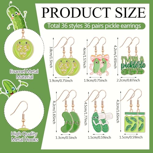 Nosiny 36 Pairs Funny Pickle Earrings Bulk for Women Cute Weird Dangle Drop Earrings Jewelry Sets Halloween Accessories Gifts2