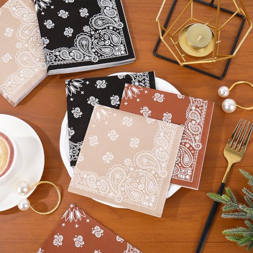 Servilletas desechables con estampado bandana occidental y 3 colores vibrantes para celebraciones 4