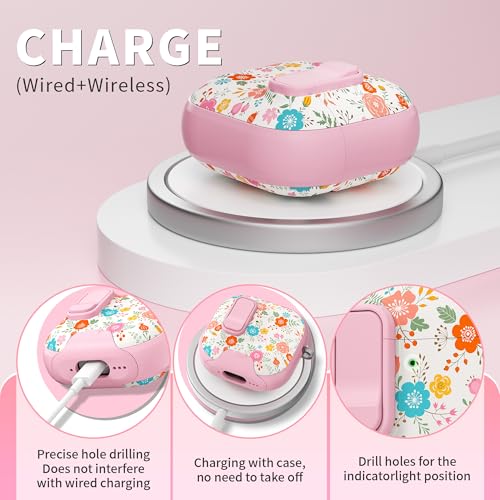 Image of for AirPods 4 Case with Safty Lock & Phone Stand,Cute Floral Pattern Style | PC & TPU Dual Layer Protective Cover with Keychain & Cleaner Pen for Apple AirPod 4th Generation 2024 Women (Chinese Rose)