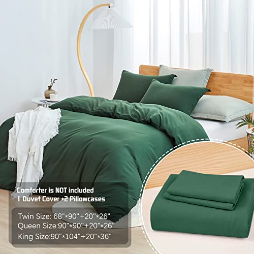 Dreaming Wapiti Duvet Cover King,Washed Microfiber King Size Dark Green Duvet Cover Set,Solid Color - Soft and Breathable with Zipper Closure & Corner Ties (Dark Green, King)