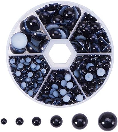 PH PandaHall About 690pcs 6 Sizes Black Flat Back Pearl Cabochon for Crafts Scrapbooking Embellishment Shoes Wedding Dress DIY Phone Nail Making(4mm, 5mm,6mm, 8mm, 10mm, 12mm)