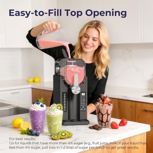 Image of Slushie Machine, No Ice Needed Slushy Maker for Home, Real-Time Temp Display, Frozen Drink Maker with 6 Preset Programs for Ice Cream, Frappes, Milk Shake and More, Black, 1 Pack+3Modes