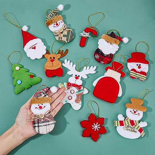 SUPERFINDINGS 12Pcs 12 Styles Plush Christmas Tree Decorations Ornaments Velvet Snowman Santa Claus Polar Bear Elk Tree Figurines Hanging Pendants for Party Christmas Tree Decorations - Image 3