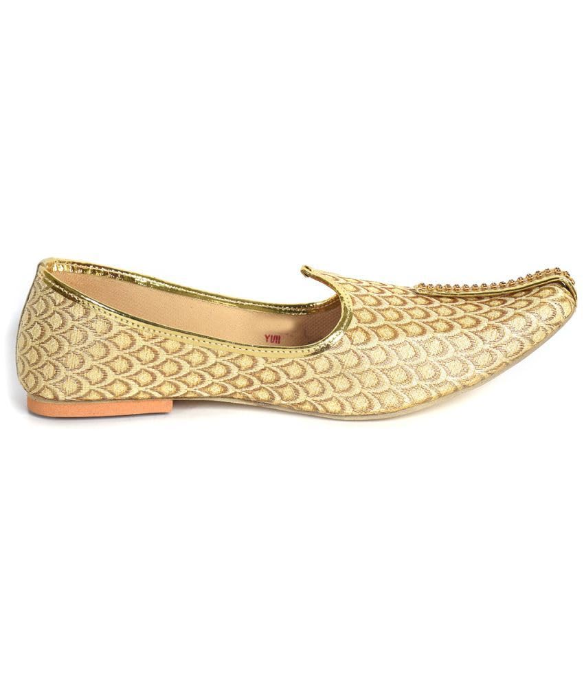 Men’s Gold Ethnic Mojaris | Pointed Toe Slip-On Traditional Footwear for Men | Textured Synthetic Upper with Comfort Insole & Rubber Sole, Sandal for Men-image-28