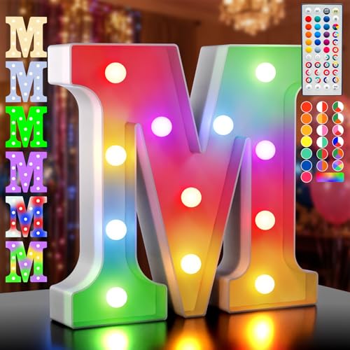 Lettres de l'alphabet à LED, 34 couleurs changeantes avec télécommande, lettre lumineuse M