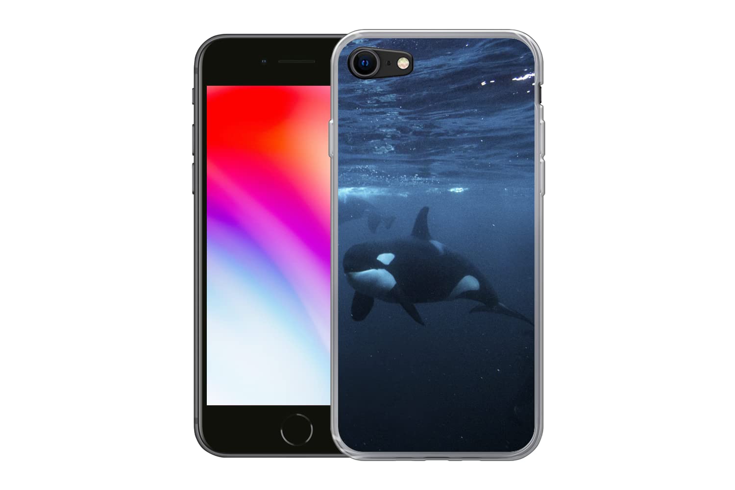 MuchoWow Funda para iPhone SE 2020 - Orcas bajo el Agua - Funda de Silicona/Funda Blanda para teléfono móvil