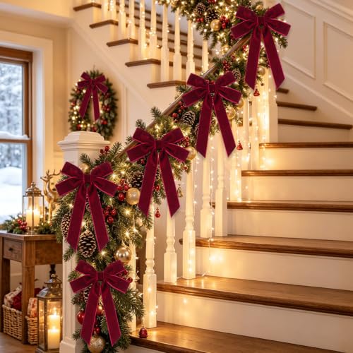 Velvet Bows for Christmas Tree, Burgundy Christmas Ornaments, 12Pcs, 5x 8IN - image 3