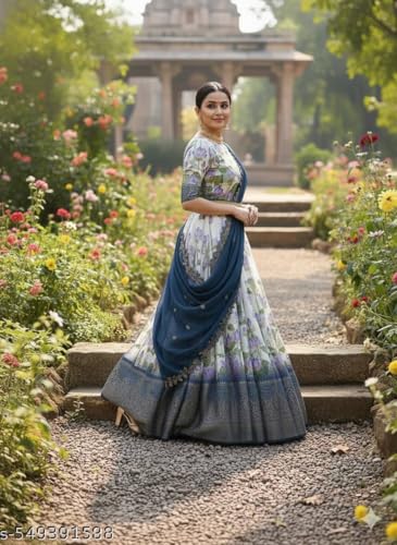 Image of ZITON ARICO MART Women's Indian Traditional Kanjivaram Silk Pure Weaving Lehenga Choli Along With Dupatta And Blouse Piece, Half Saree (Unstitched)