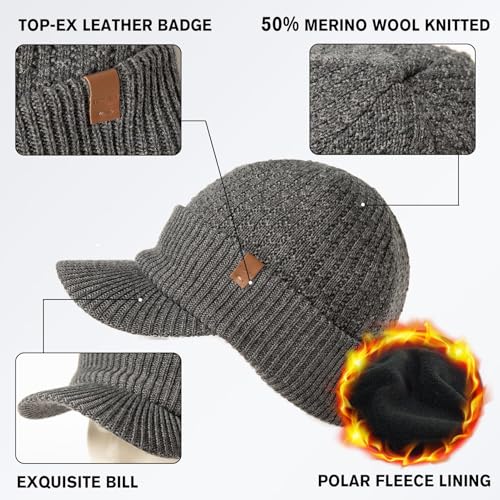 Image of TOP-EX DryKnit 50% Merino Wool Waterproof Brim Beanie, Polartec Lined