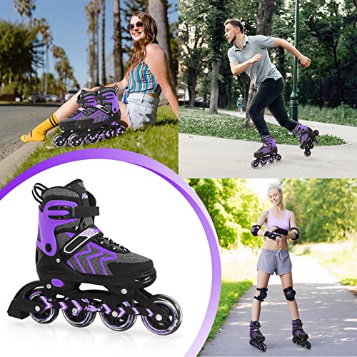 Nattork Adjustable Blades Roller Skates For Adult Women And Men,Outdoor & Indoor Purple Inline Skates For Kids Girls And Boys,Beginners,Size 8 8.5 9 9.5 10.5 #TOP6