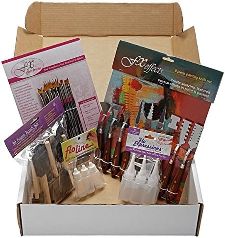 Creative Mark FX Super Art Supplies Set - Effects Paintbrushes & Palette Knives, Flo Line Detail Bottles, Foam Brushes, Special Effects Painting Paintbrush Set for Acrylics, Mixed Media, Watercolors, Oils