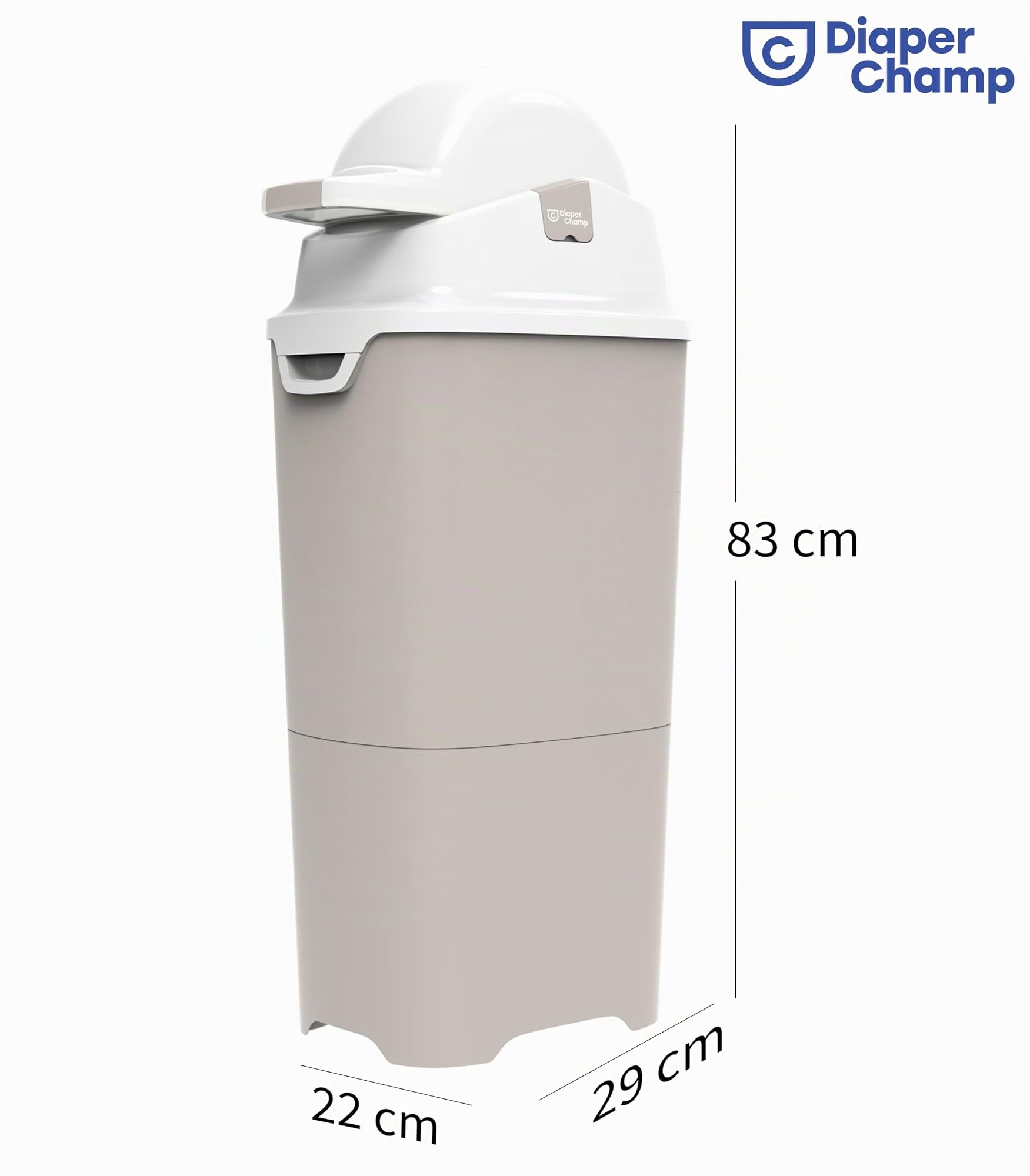 DiaperChamp Maxi Clay - Cubo de pañales inodoro - gran capacidad de hasta 60 pañales - use bolsas normales - ideal para varios niños en pañales, gemelos, guarderías, cuidadores de huéspedes