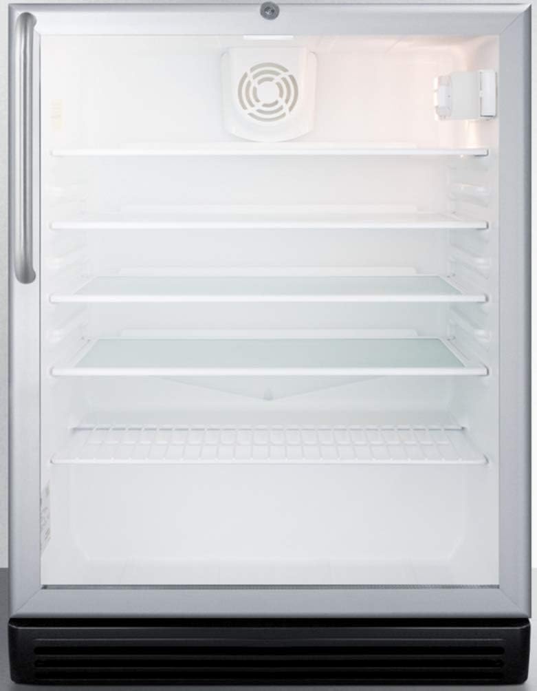 Summit Appliance SCR600BGLTBADA Commercially Listed ADA Compliant 5.5 Cu.Ft. Freestanding Beverage Center with Glass Door, Auto Defrost, Professional Towel Bar Handle, Lock and Black Cabinet