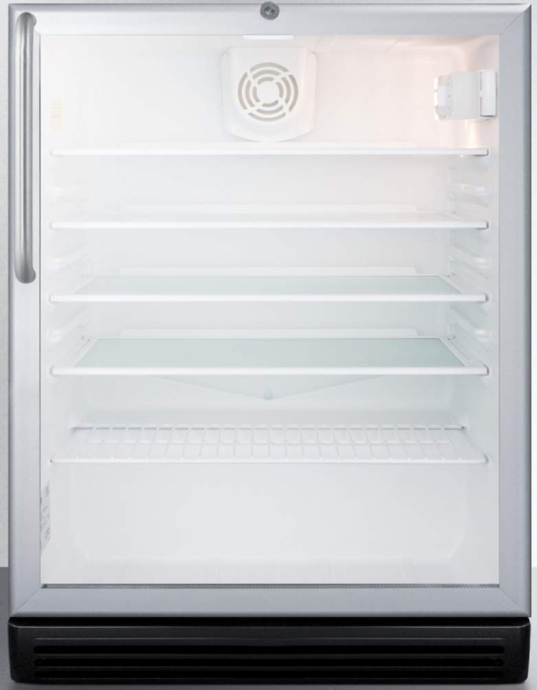 Summit Appliance SCR600BGLTBADA Commercially Listed ADA Compliant 5.5 Cu.Ft. Freestanding Beverage Center with Glass Door, Auto Defrost, Professional Towel Bar Handle, Lock and Black Cabinet