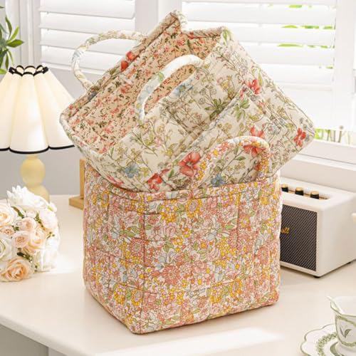 Image of Quilted Fabric Basket Foldable Car Storage Boho Floral Laundry Basket Hamper for Nursery Bedroom & Living Room | Organize Clothes Toys