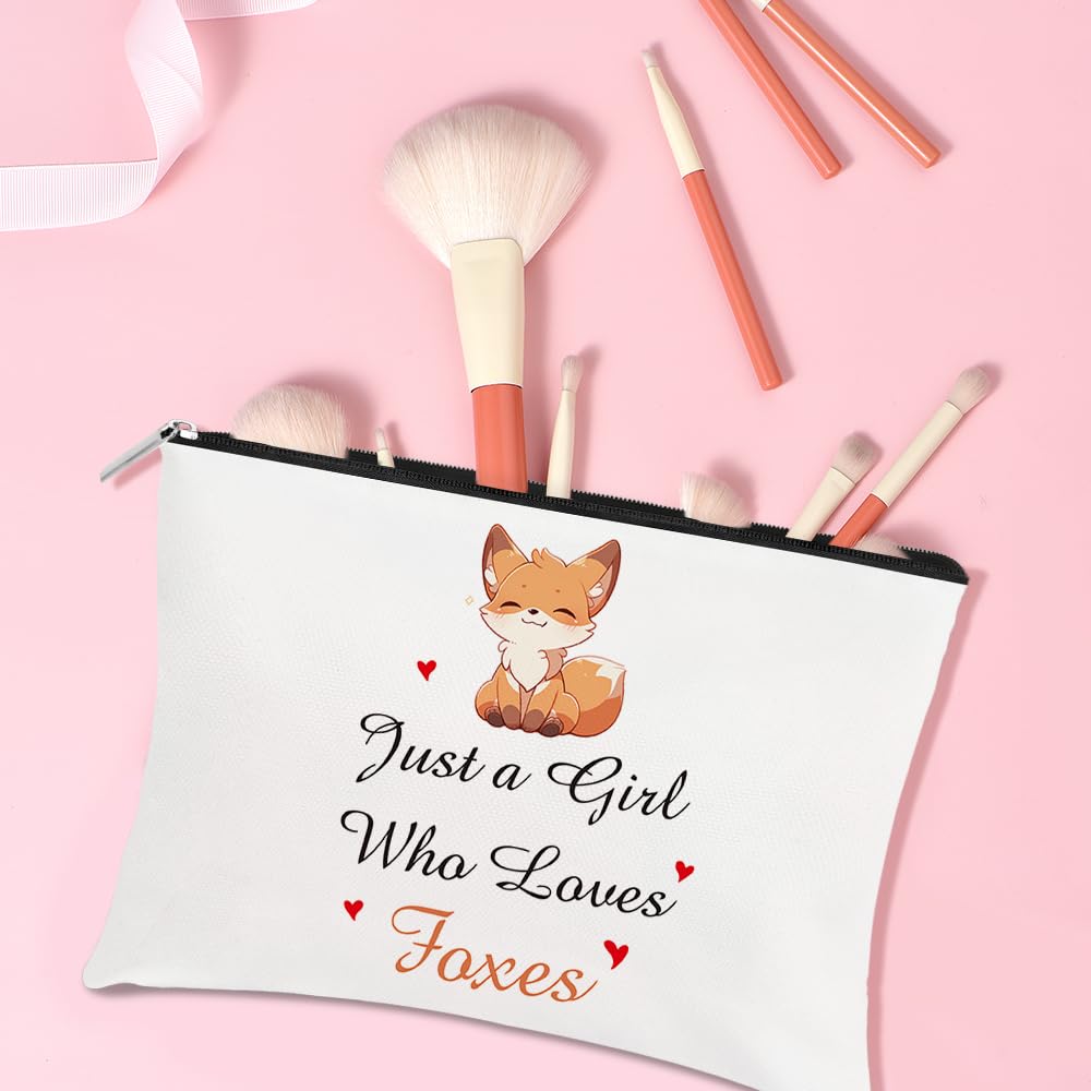 Wixelon Fox Gifts for Women Girls & Lovers - Animal Print Linen Makeup Bag - Durable Zipper Storage Case - White - Image 4