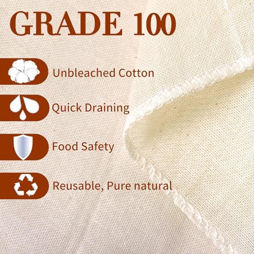 Image of Cheese Cloths, 10Pcs 20x20 Inch Grade 100 Precut Cheese Cloths for Straining, Cotton Unbleached, Reusable Muslin Cheesecloth for Straining, Making Yogurt, Juice, Cooking Turkey