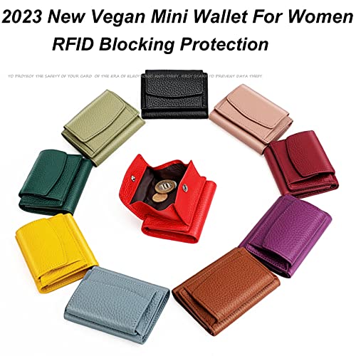 Preliminaryt-2024 New Genuine Leather RFID Blocking Card Holder Organizer Pocket Mini Wallet,Premium Leather Wallet for Women,Anti-Credit Card Fraud Folding Mini Wallet (Blue)3